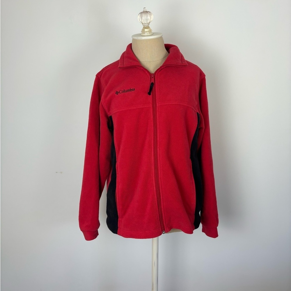 Columbia Fleece Jacket Red Pockets Zipper Youth 14/16